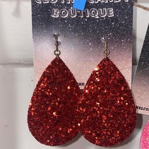Red leather glitter earrings